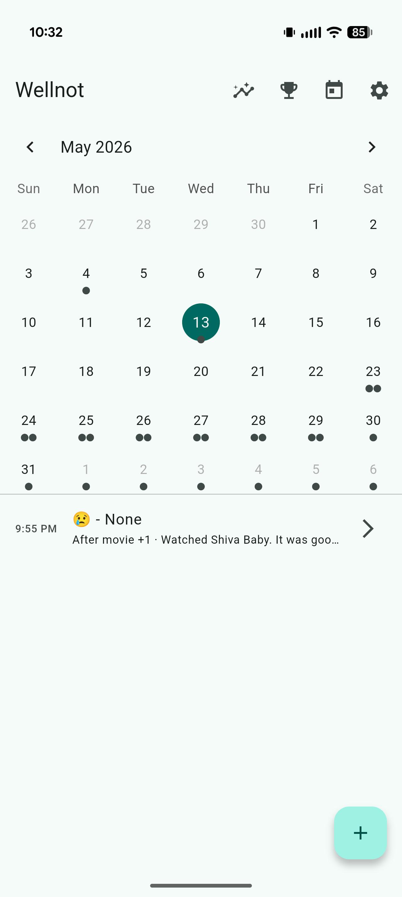 Wellnot home calendar view
